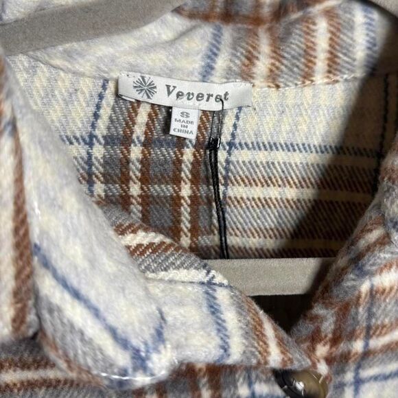 Veveret Long Plaid Shacket Size Sm NWT Button Front with Pockets - Picture 4 of 8